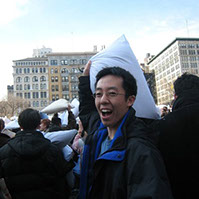 Dr. Rex in a huge, fun pillow fight